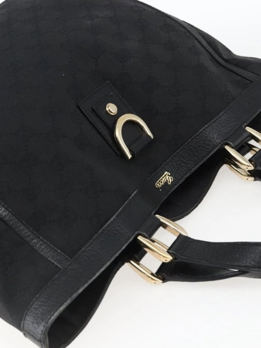 GUCCI GG Canvas Abbey Hand Bag Black Gold 130739 Auth gh1861 - Picture 6 of 16